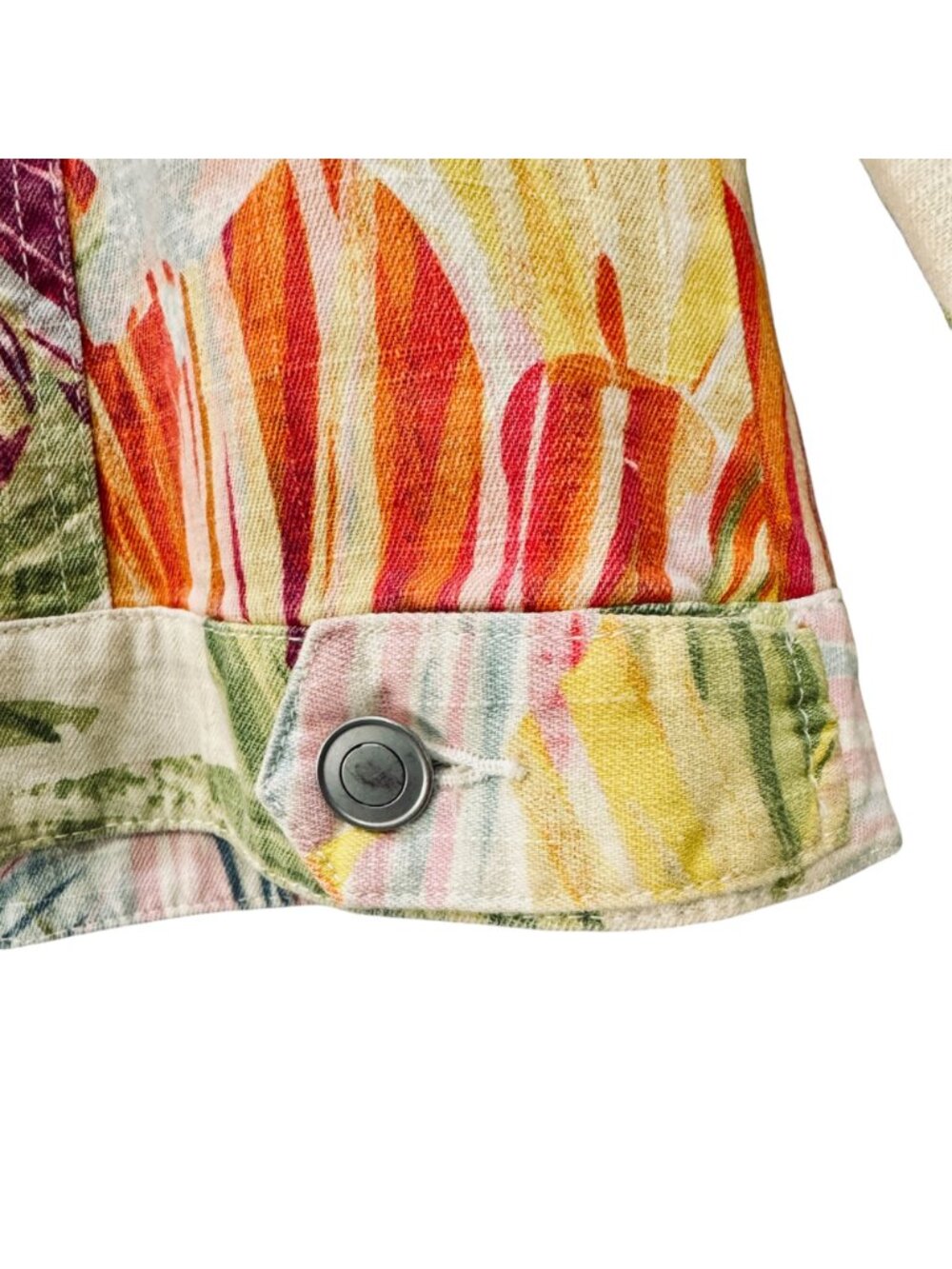 Chico's Floral Linen Blend Women's Jacket Size L Green Multi Beach Tropical - Picture 8 of 9